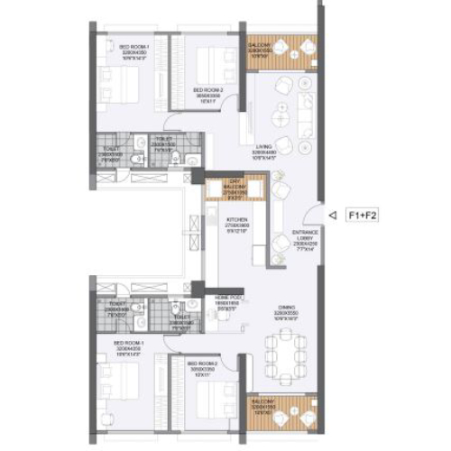 Floor plan thumbnail for the 4 BHK homes at The Ridges 41, shown under the 'Choose Floor Plans' section; site visitors can view full layout details in the downloadable brochure.
